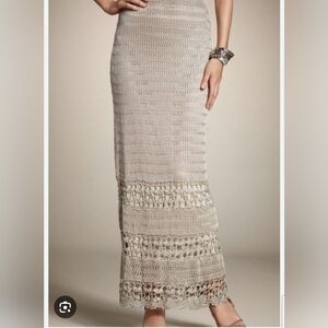 CHICOS  Cream and Tan Maxi Pencil Skirt SIZE 1